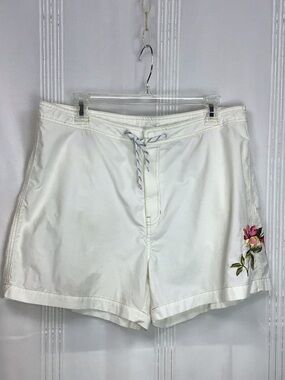 Vintage GAP White Nautical Drawstring Shorts Embroidered Floral Accent Sz.XL